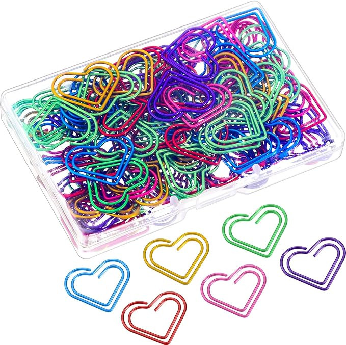 105 Pieces Colorful Paper Clips Metal Heart Shaped Paperclips Cute Fancy Multicolor Small Love Sh... | Amazon (US)
