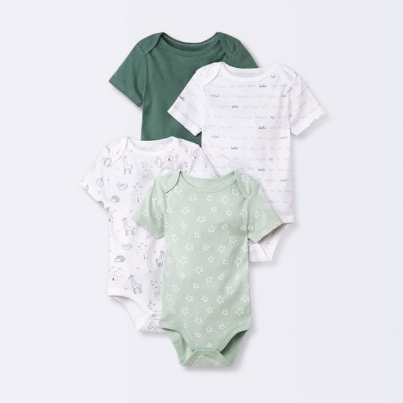 Baby 4pk 'Hello Happy' Short Sleeve Bodysuit - Cloud Island™ Dark Green | Target