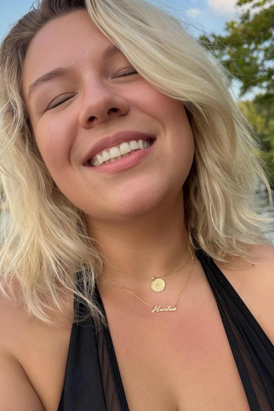 in my happy place wearing my customized 18K gold plated name necklace handcrafted in North America just for ME! @jewlr #jewlr #customized #custom #customjewelry #customizedjewelry #namenecklace 

#LTKPlusSize #LTKWedding #LTKSwim