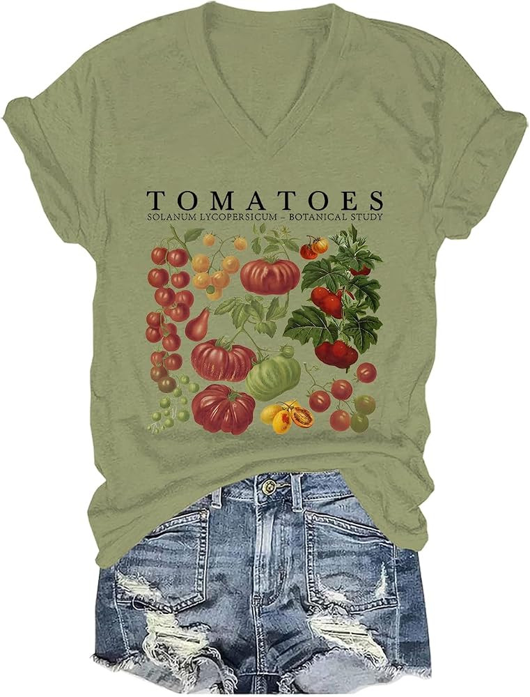 Retro Tomato Botanical Shirt Tomato Fruit Graphic V Neck T-Shirt | Amazon (US)