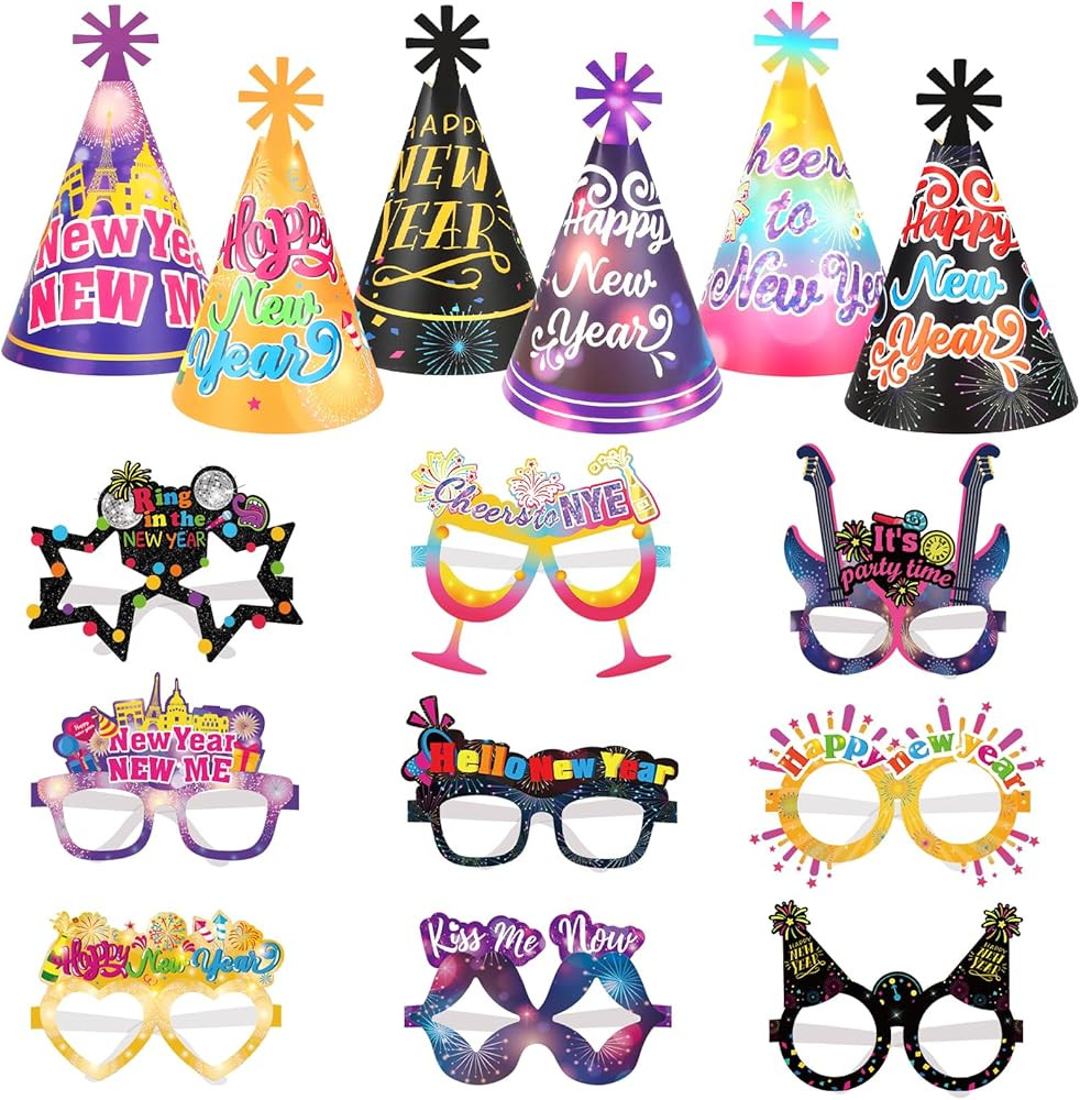 HOWAF New Years Eve Party Supplies-30pcs colorful Happy New Year Cone Hats and Eyeglasses for 202... | Amazon (US)