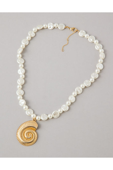 AE Faux Pearl & Shell Necklace Women's Multi One Size | American Eagle Outfitters (US & CA)