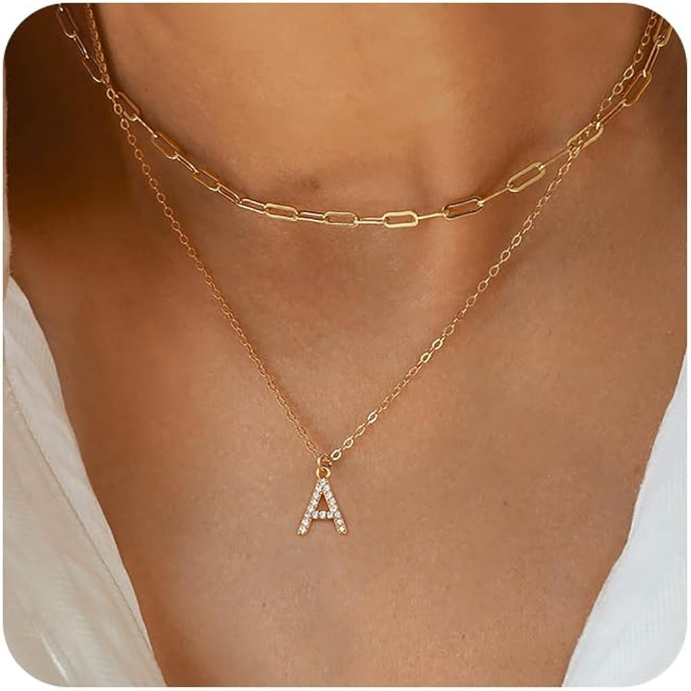 Yoosteel Gold Initial Necklaces for Women, 14K Gold Plated Layered Initial Necklace Dainty Paperc... | Amazon (US)