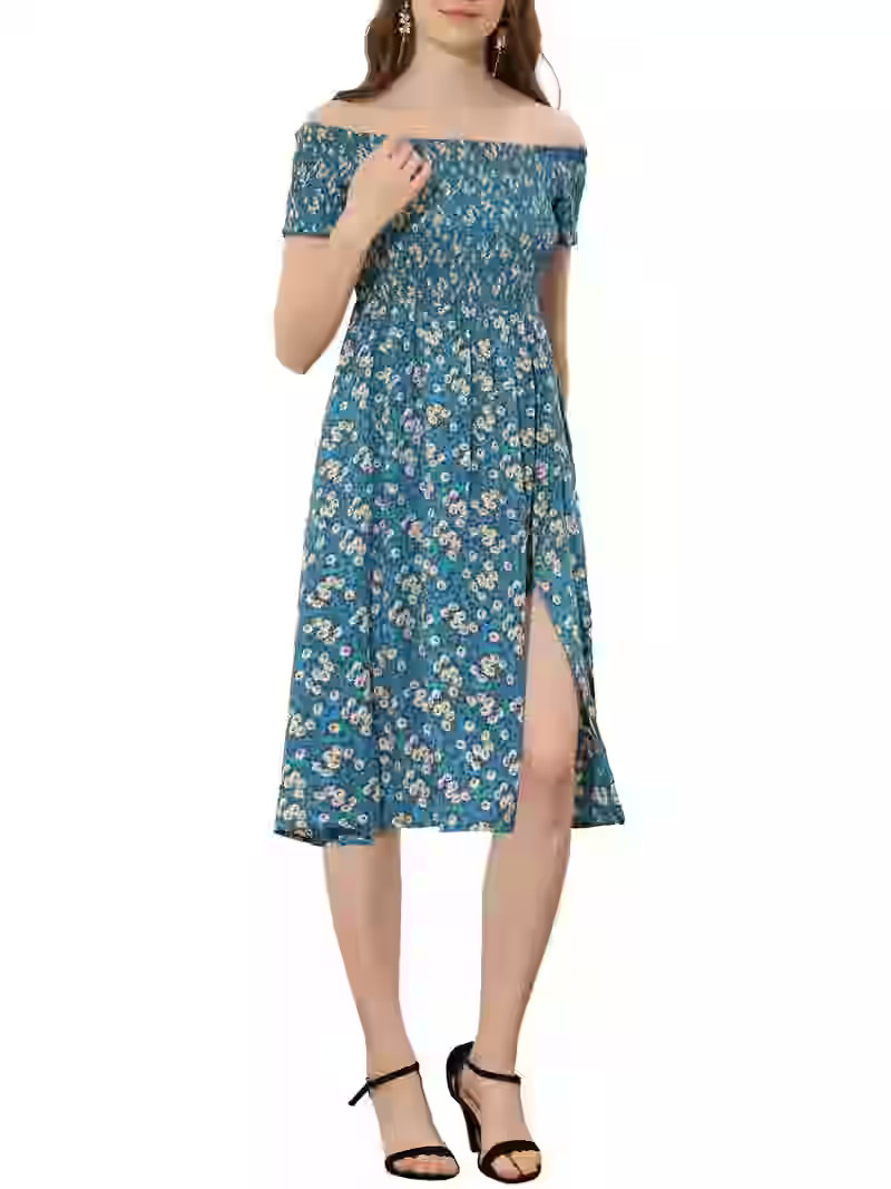 Allegra K Women's Summer Boho Floral Print Off Shoulder High Split Long a Line Dress | Walmart (US)