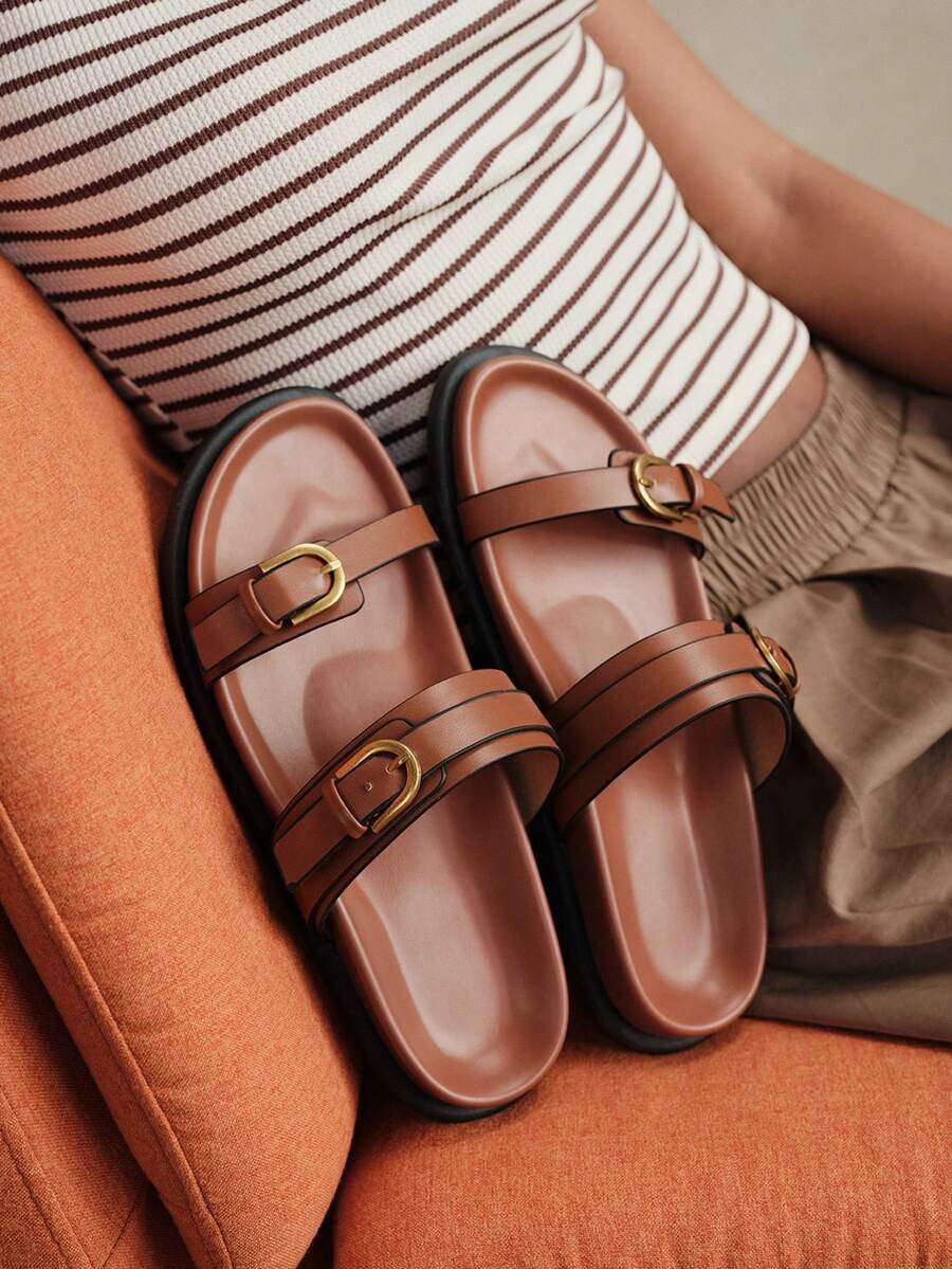 Solecia Women Shoes Women's Fashion Brown Comfort Flat Beach Sandals Women's Flat Sandals | SHEIN