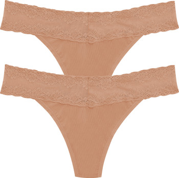 Natori Bliss Perfection Lace Trim One Size Thong 2-Pack | Nordstrom | Nordstrom