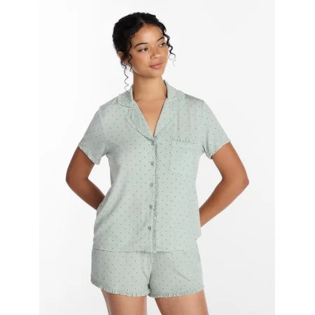 Joyspun Women’s Modal-Blend Ruffle Trim Notch Collar Top and Shorts Pajama Set, 2 Piece, Sizes XS-3X | Walmart (US)