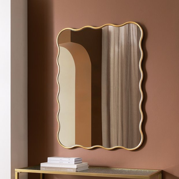 Buy Habitat Gold Coloured Wavy Wall Mirror - 96x71cm | Wall mirrors | Habitat | Habitat UK