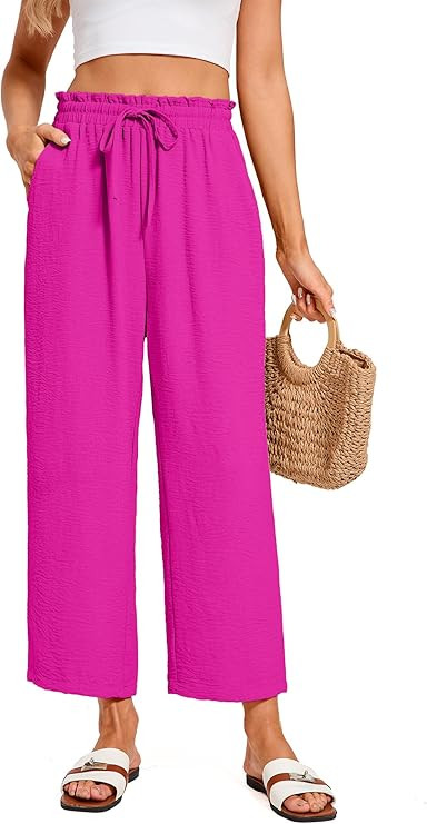 Wide Leg Pants Woman Casual Flowy Palazzo High Waist Cropped Trousers with Pockets Summer Beach V... | Amazon (US)
