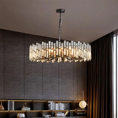 Clytia Modern Geometric Crystal Chandelier 10-Light with Adjustable Chain in Black-Homary | Homary