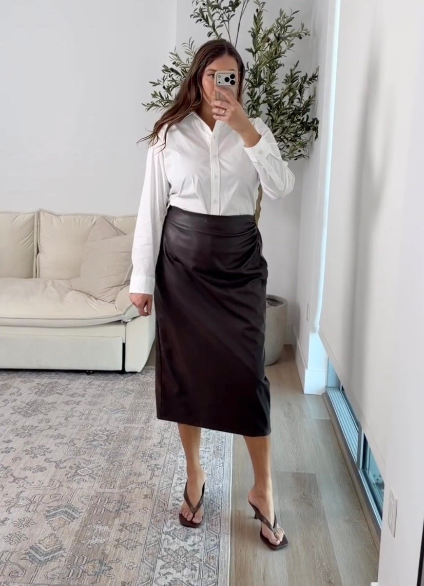 This look is such a classic. A crisp white button-down paired with a sleek midi skirt is one of those timeless combinations that always works. Dress it up with heels for dinner or events, or swap in flats and a sweater for an elevated everyday outfit. Simple, chic, and endlessly wearable.

Keywords:
white button down outfit, midi skirt outfit, classic fall outfit, polished everyday look, workwear outfit ideas, capsule wardrobe staple, neutral outfit ideas, elevated basics, women’s fall fashion, timeless style

#LTKWorkwear #LTKMidsize #LTKgrwm