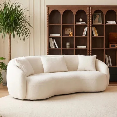 Mid‑Century Modern Curved 4‑Seat Boucle Upholstered Sofa, Soft Fabric Curved Couch for Living Room Bedroom Office Apartment, Off‑White | Wayfair North America