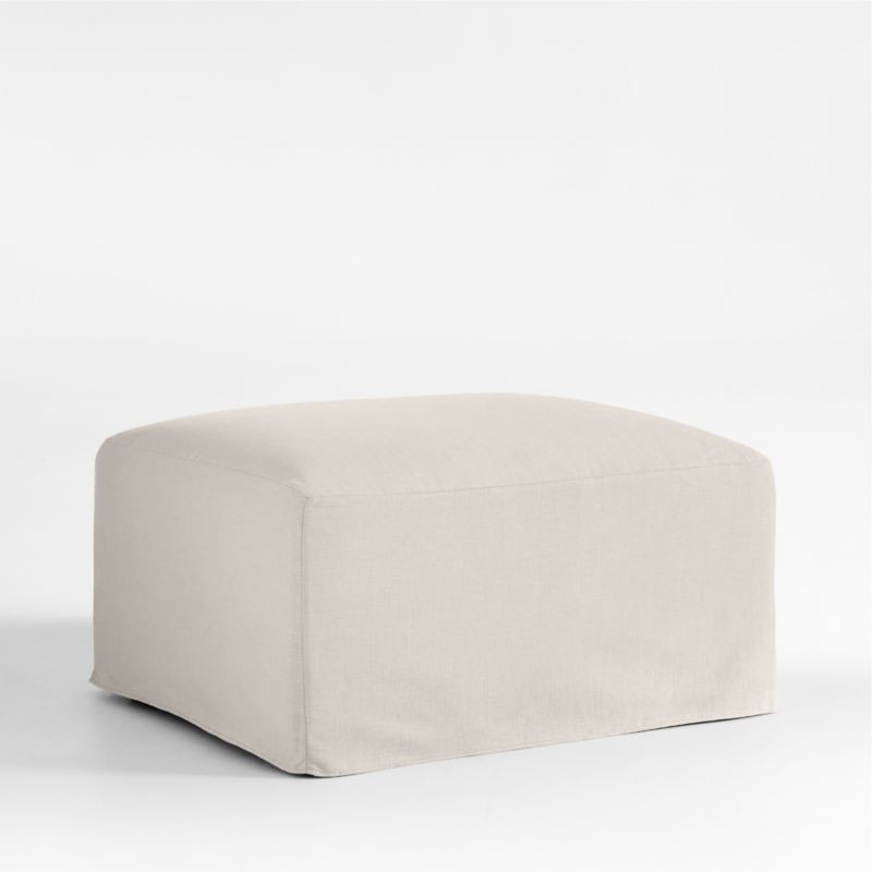 Piper Cream Slipcover Nursery Ottoman with Wood Base | Crate & Kids | Crate & Barrel