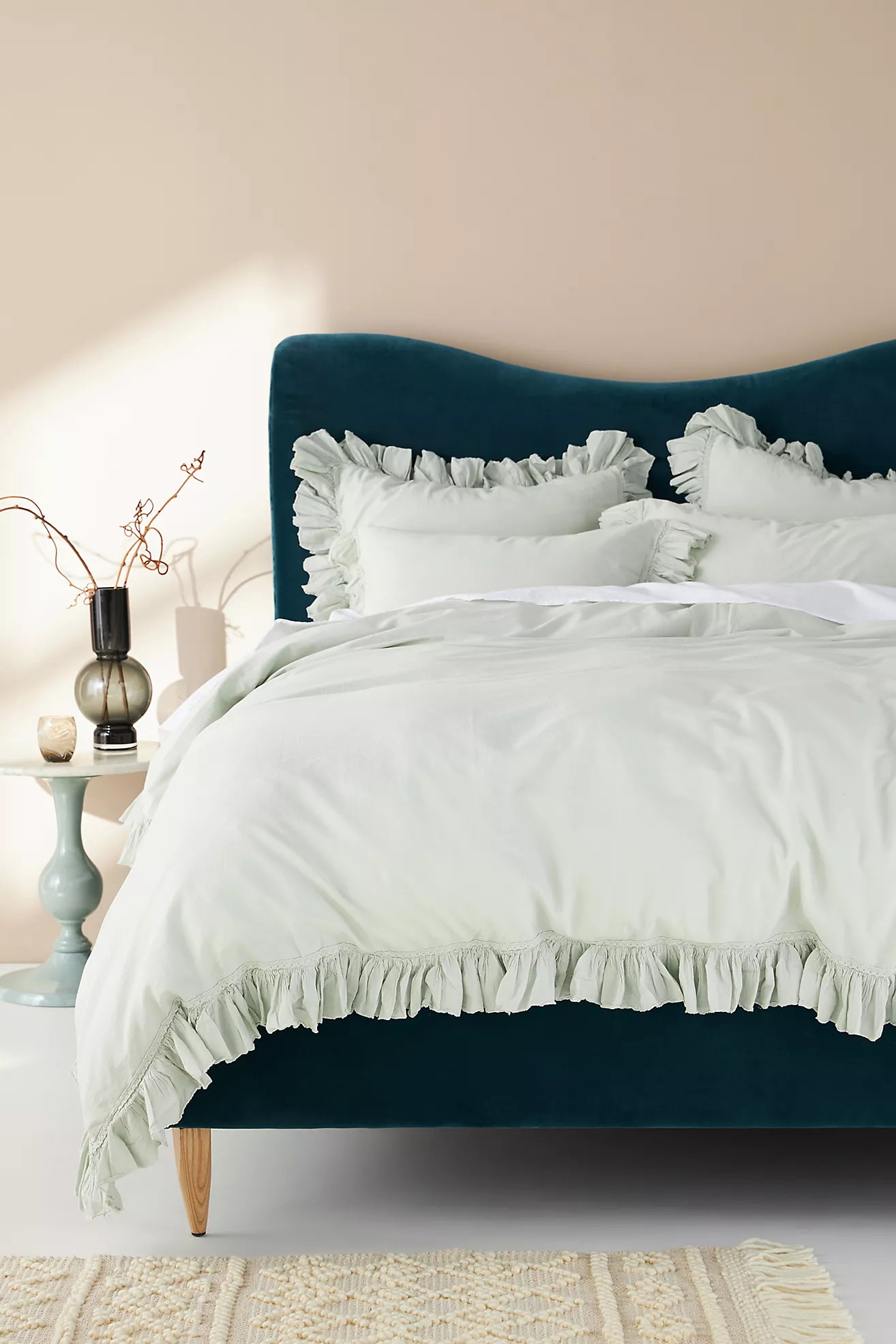 Organic Cotton Spa Sateen Ruffled Duvet Cover | Anthropologie (US)