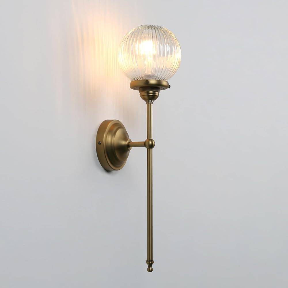 Pathson Vintage Wall Sconce Light with Clear Ribbed Glass, Industrial Hardwired Wall Vanity Light... | Amazon (US)