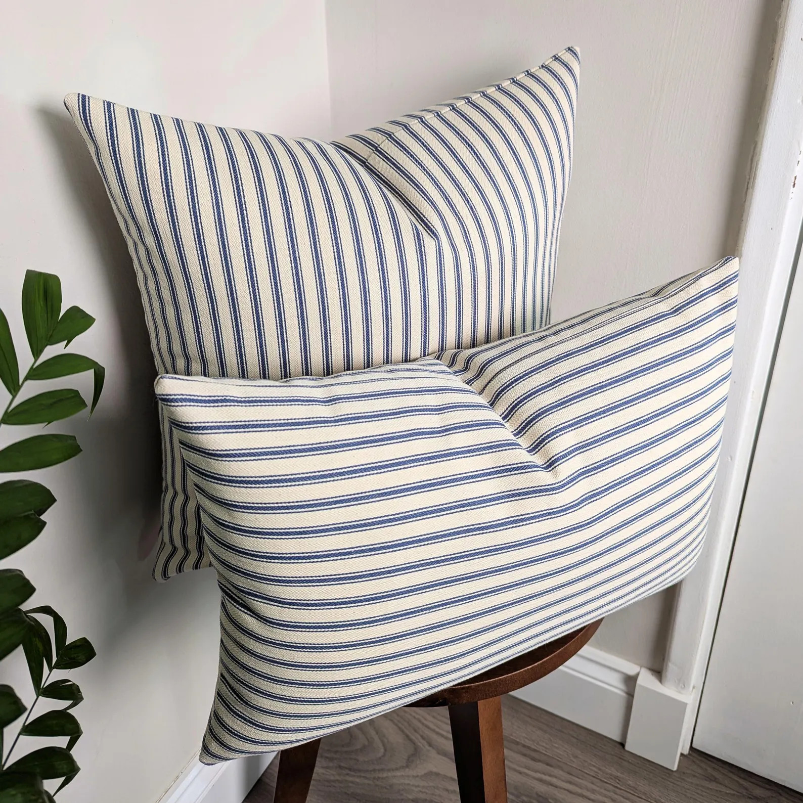 Navy Blue French Ticking Stripe Cushion Cover: 100% Cotton | Etsy (US)