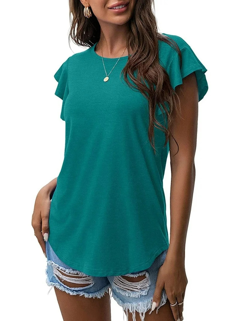 JWD Summer Ruffle Short Sleeve Knit Tunic Tops Shirts Tank Tee Blouse For Women | Walmart (US)