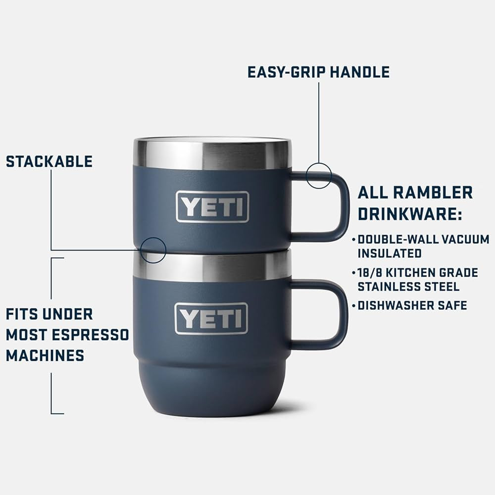 YETI Rambler 6 oz Stackable Mug, Stainless Steel, Vacuum Insulated Espresso/Coffee Mug, 2 Pack | Amazon (US)