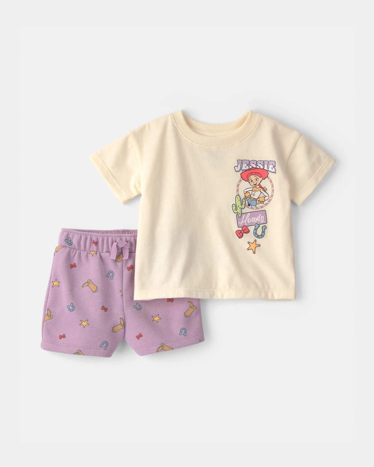 Baby Girl 2-Piece Pixar\u00a9 Toy Story French Terry Short-Sleeve Top & Short Set - Purple/Cream | Carter's Inc