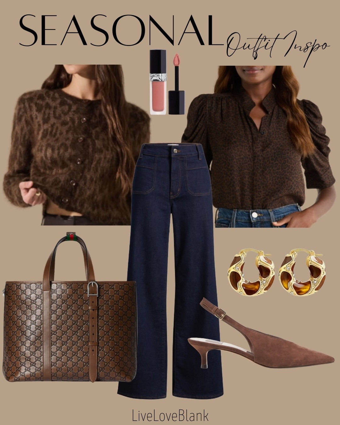 Seasonal outfit idea
Leopard print tops
Dark wash wide leg jeans 
Gucci large tote 
Outfits for her 


#LTKOver40 #LTKSeasonal #LTKootd