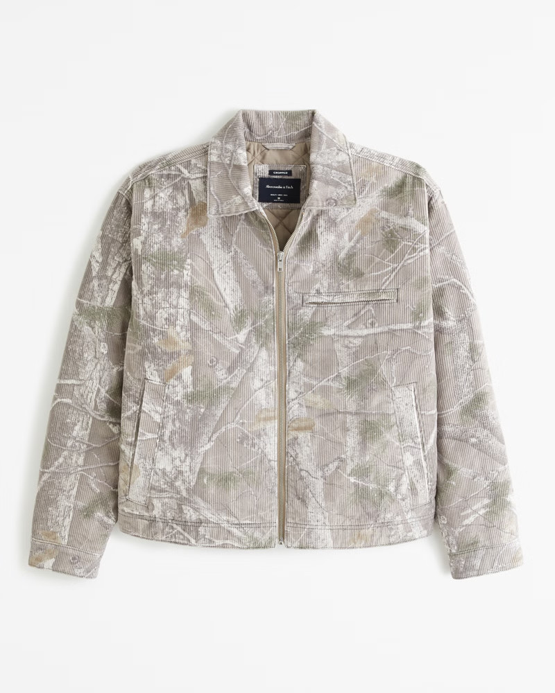 Abercrombie & Fitch Men's Cropped Zip Workwear Jacket in Grey Camo - Size XS | Abercrombie & Fitch (US)