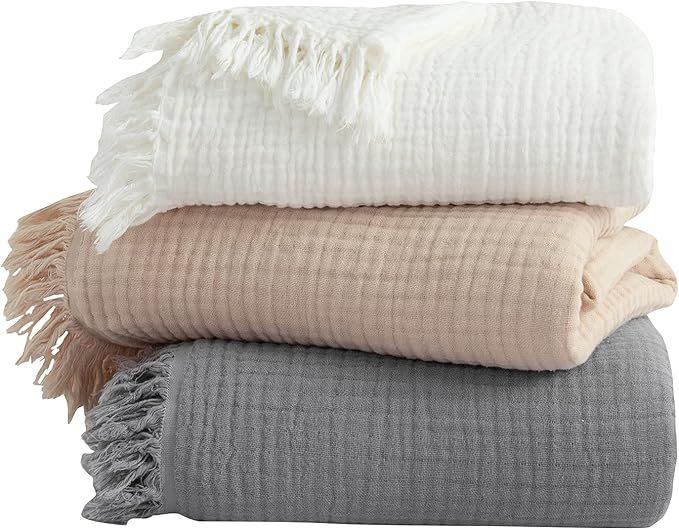 EMME Muslin Throw Blanket 100% Cotton Throw Blankets for Couch 4-Layer Breathable Gauze Blanket w... | Amazon (US)