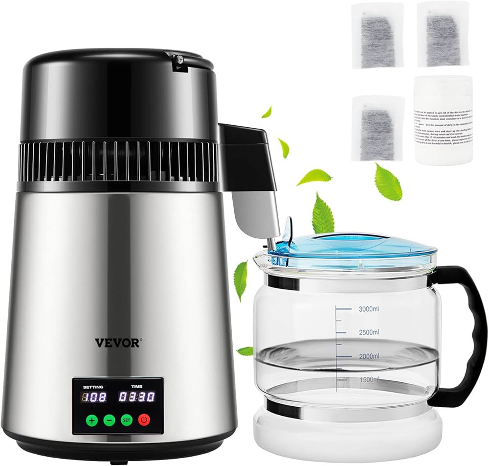 VEVOR 1.1 Gal Water Distiller, 0.3 Gal/H, Distilled Water Maker Machine 750W 0-99H Timing Set Tem... | Amazon (US)