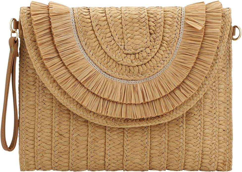 YYW Straw Clutch,Straw Handbag Clutch for Women Summer Beach Straw Woven Envelope Purse Wallet | Amazon (US)