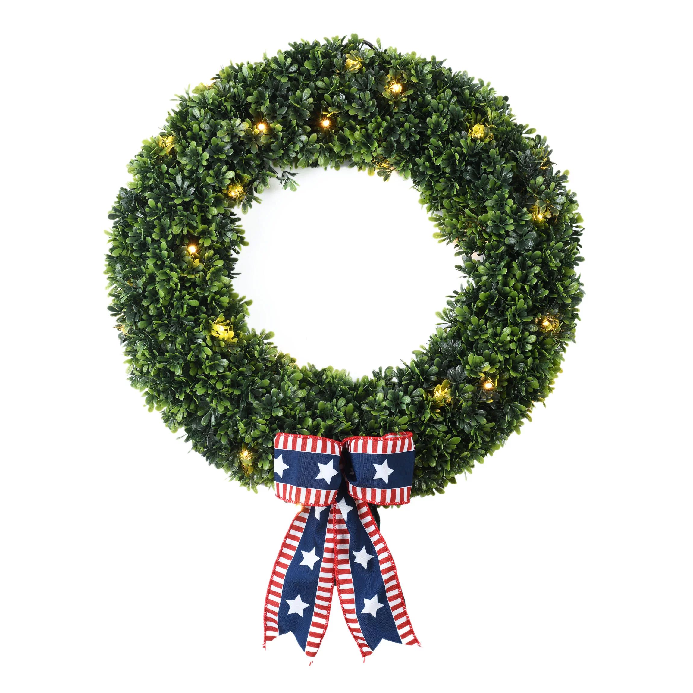 Way to Celebrate 4th of July Plastic Clear Prelit LED Battery Operated Wreath, 3" (Green) | Walmart (US)