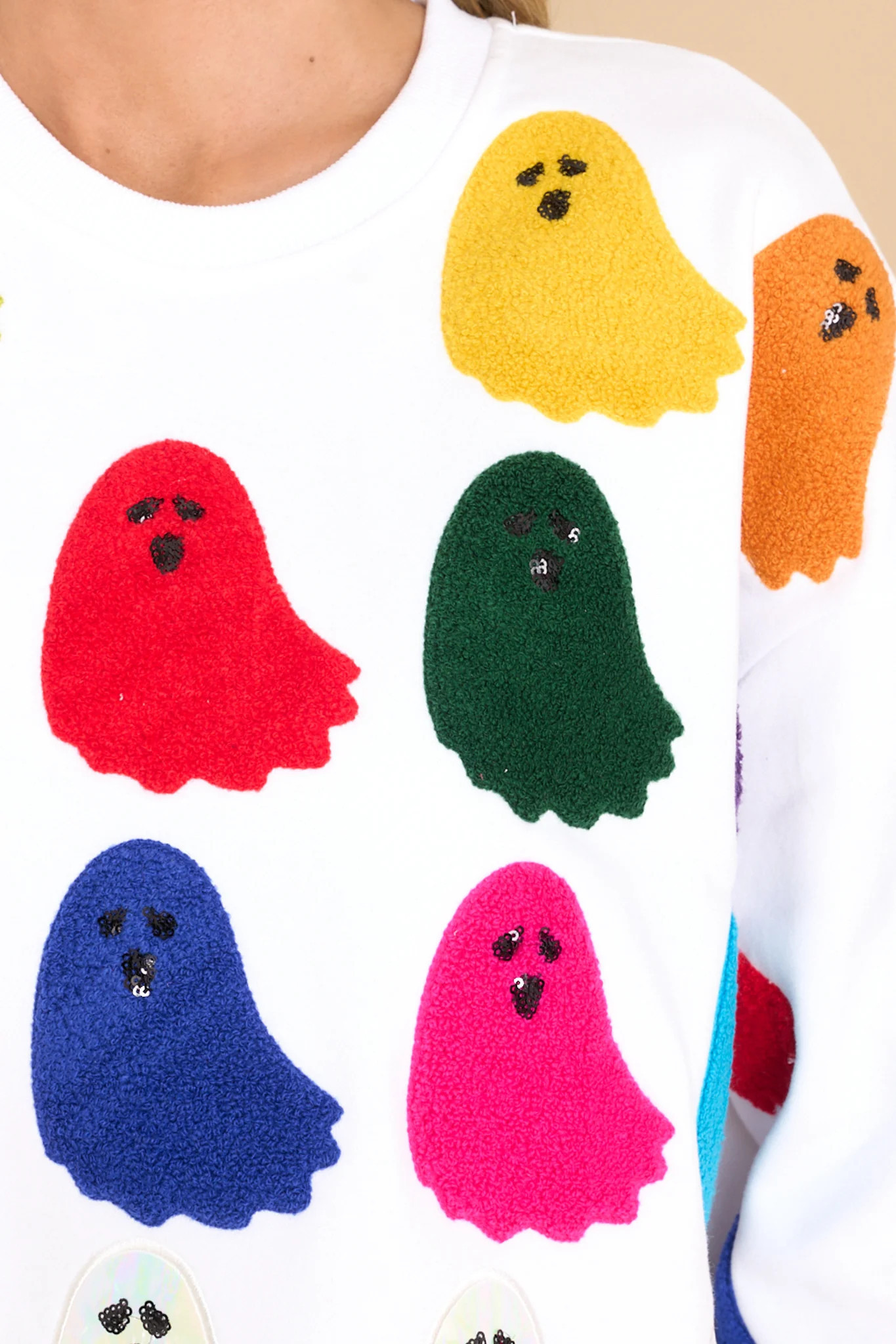 Rainbow Fuzzy Ghost White Sweatshirt | Red Dress 