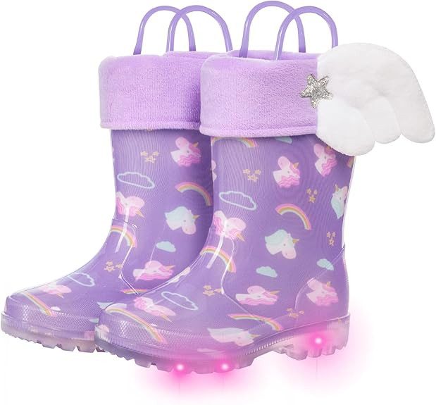 Toddler Rain Boots Kids Light up Snow Boots Boys Girls Waterproof Winter Boots with Removable War... | Amazon (US)