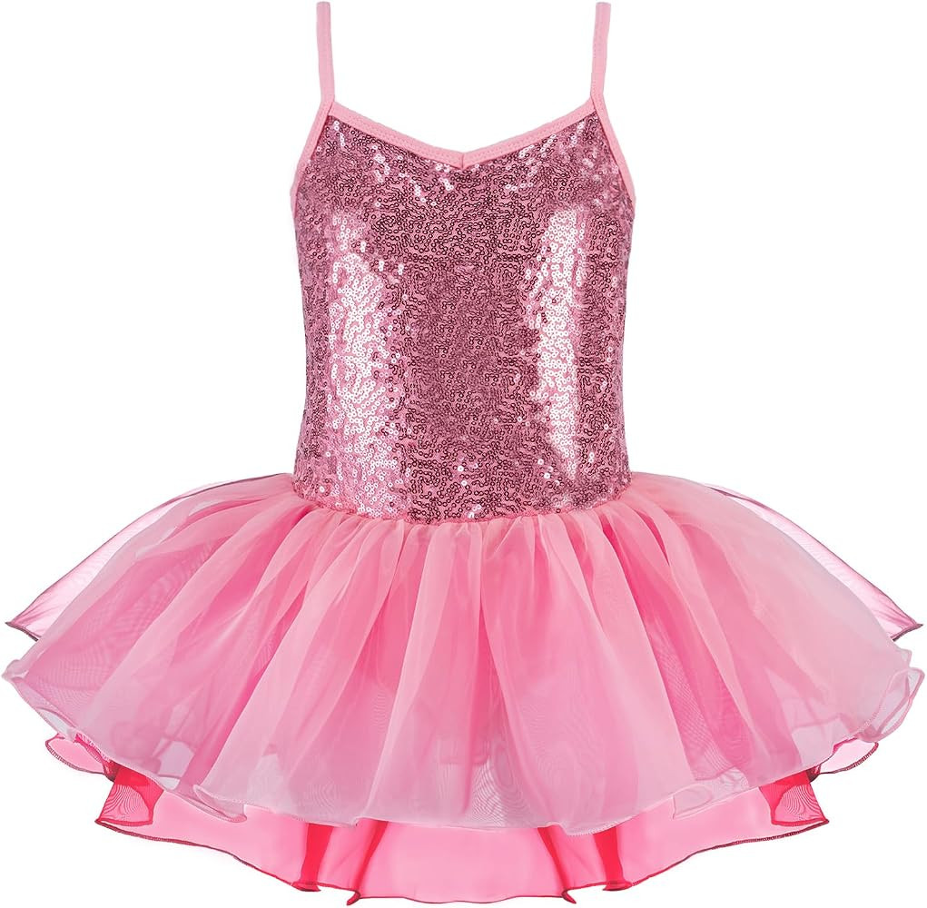 Zaclotre Little Girls Sequin Leotard Sparkly Strap Ballet Leotards Tutu | Amazon (US)