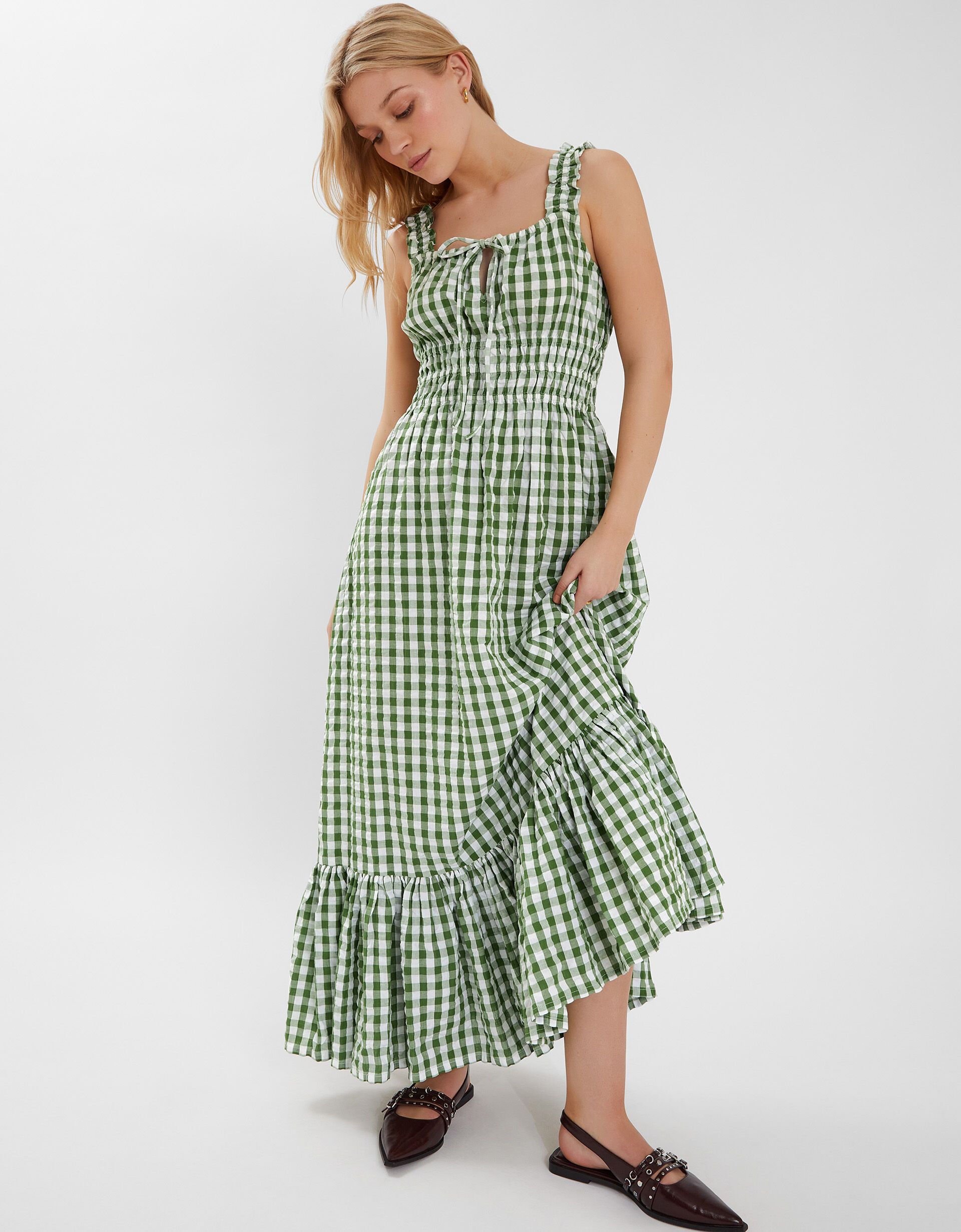 Gingham Sleeveless Maxi Dress Green | Accessorize (Global)
