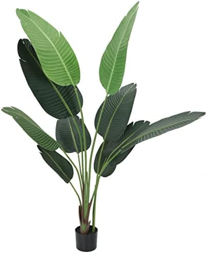 Nafresh 5.25ft Bird of Paradise Artificial Plant, Realistic 63in Banana Leaf Plant with Lifelike ... | Amazon (US)