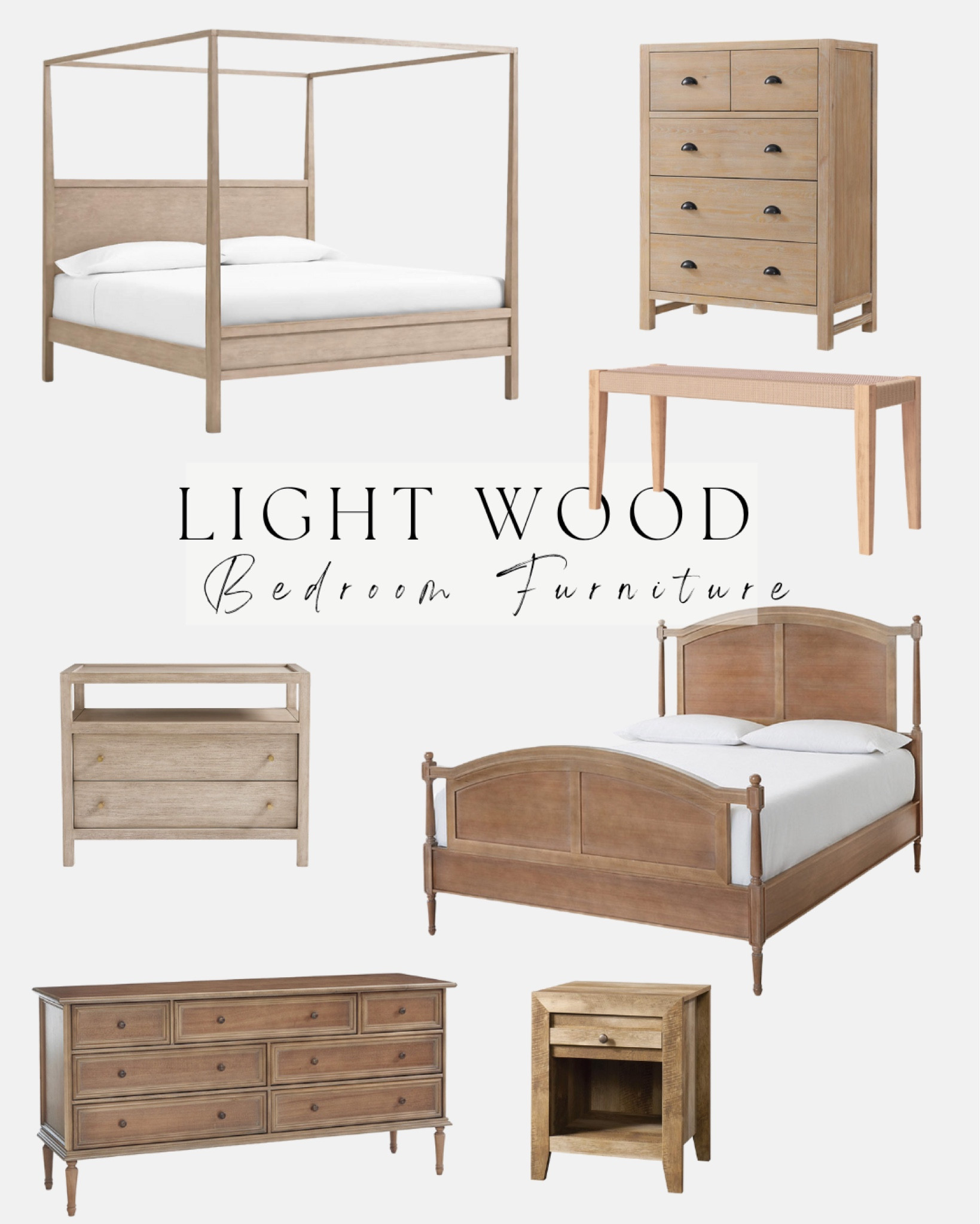 Natural wood bedroom furniture // light wood // dresser // nightstand // bedside table // four poster bed // bedroom refresh // traditional // transitional

#LTKhome