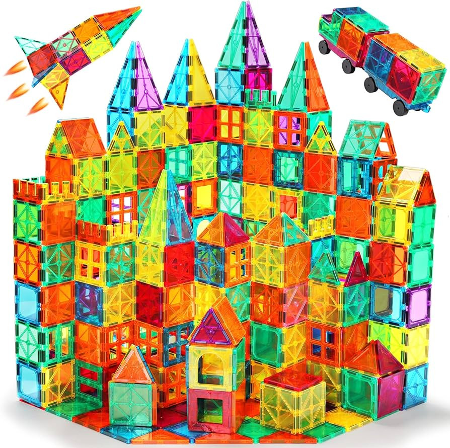 Magnetic Tiles, 100PCS Magnetic Blocks for Kids, Magnet Building Set with 2 Cars, Construction Bu... | Amazon (US)