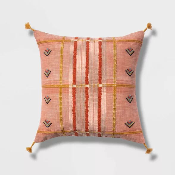 Embroidered Global Plaid Square Throw Pillow - Opalhouse™ | Target