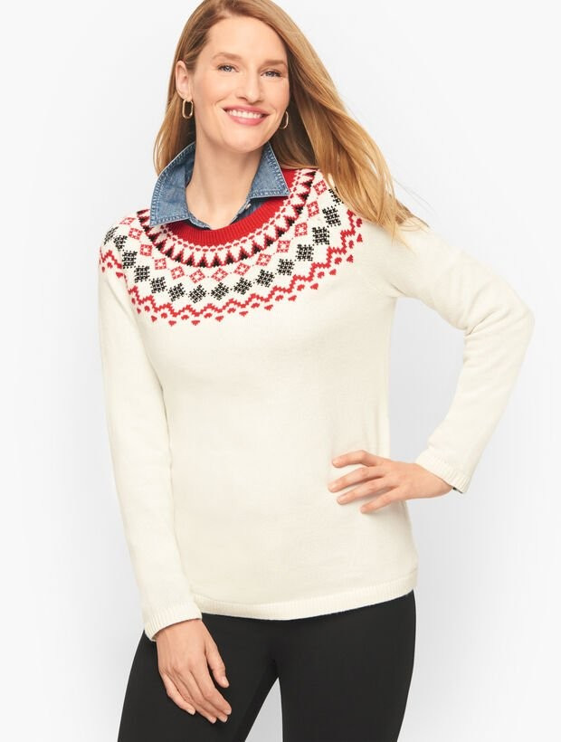 Fair Isle Yoke Crewneck Sweater | Talbots