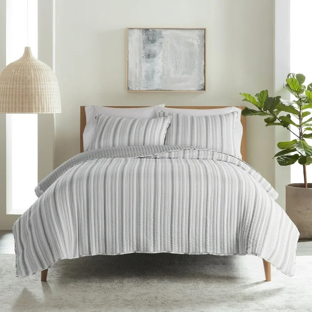 Levtex Home - Galway Stripe Quilt Set - King Quilt (106x92in.) and Two King Shams (20x36in.) - Gr... | Walmart (US)