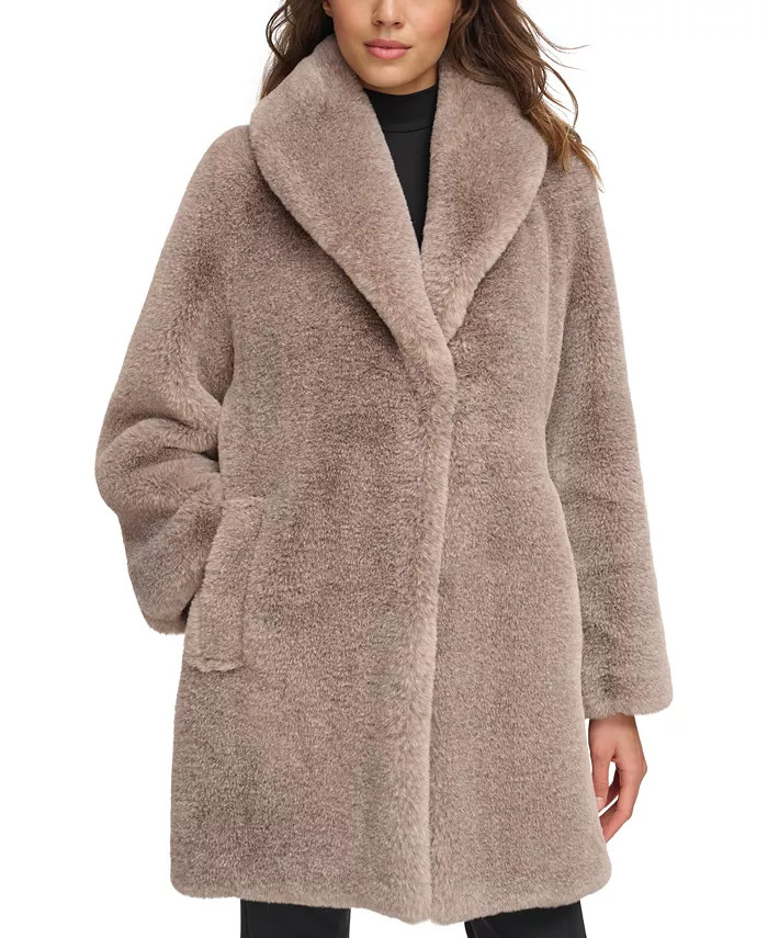 Women's Shawl-Collar Faux-Fur Coat | Macy's