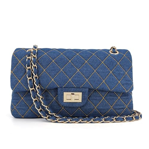 Amazon.com: M-ioi-M Quilted Denim Crossbody Bag for Women, Classic Double Flap Shoulder Purse wit... | Amazon (US)