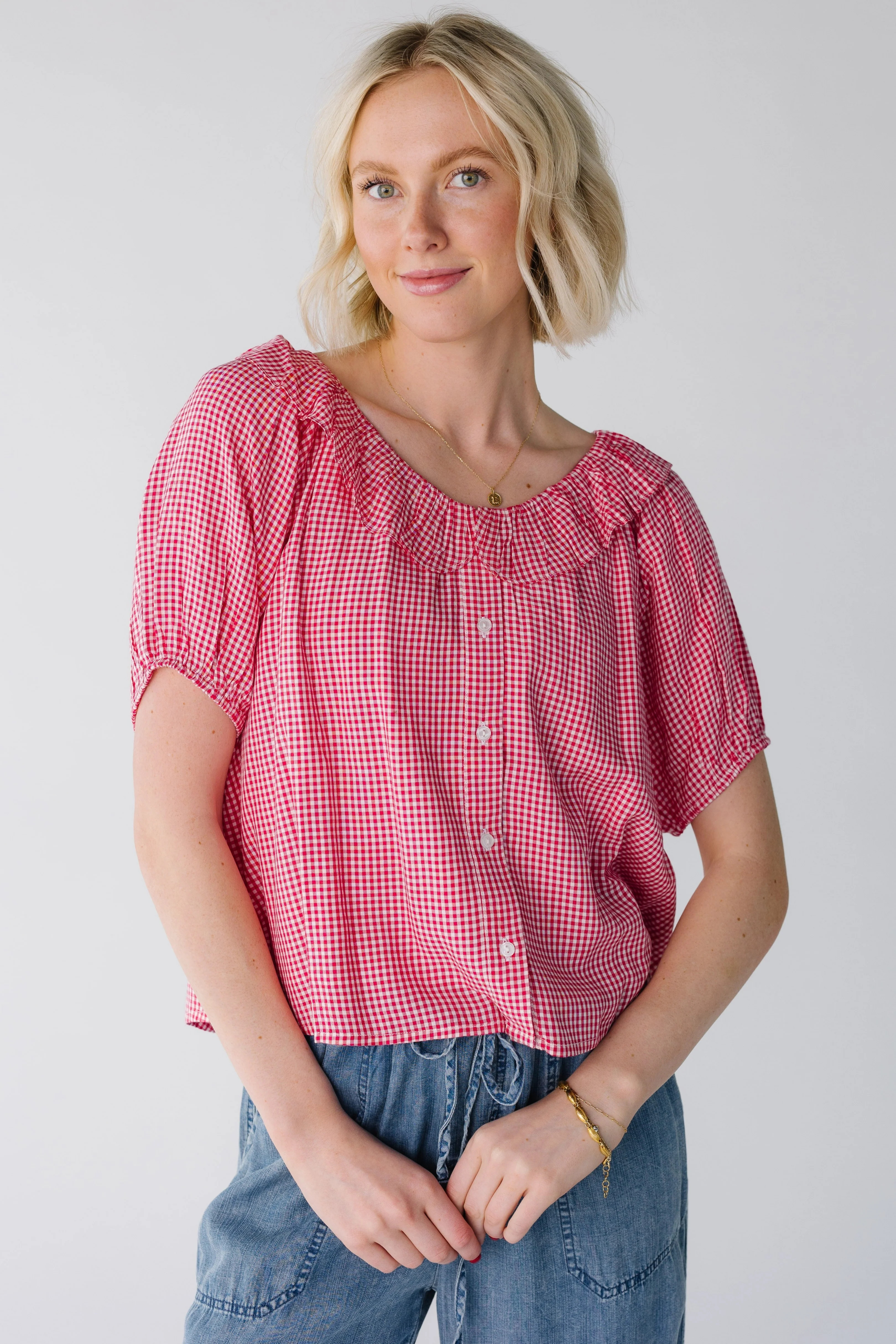 Citrus Collar Gingham Top | Called To Surf
