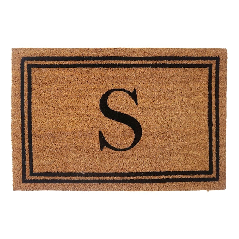 Monogram S Black Natural Border Coir Mat, 18x27 | At Home