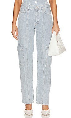 Ena Pelly Diana Denim Utility Pant in Ice Blue Stripe from Revolve.com | Revolve Clothing (Global)