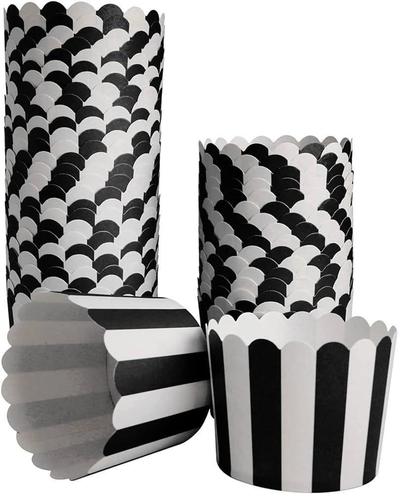 50 Pack Muffin Liners Baking Paper Cups Black and White Stripes Cupcake Liners Elegent Muffins Ba... | Amazon (US)