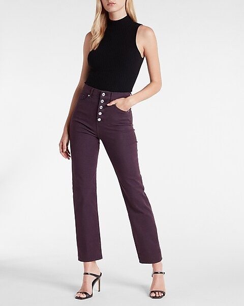 Super High Waisted Purple Extra Supersoft Button Fly Straight Jeans | Express