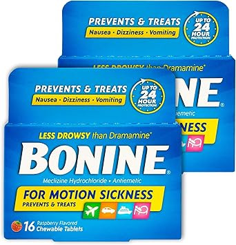 Bonine Chewable for Motion Sickness Relief - with Meclizine HCL 25mg, A Non-Drowsy Formula to Tre... | Amazon (US)