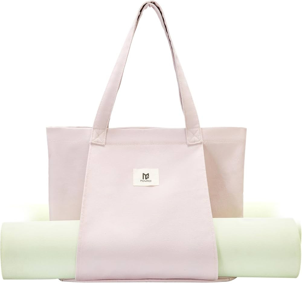 Moyaqi Canvas Tote Bag with Yoga Mat Carrier Pocket Carryall Shoulder Bag for Office, Workout, Pi... | Amazon (US)
