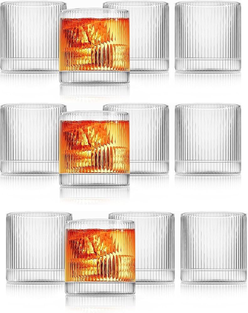 LEMONSODA Vintage Straight Line Highball Cocktail Drinking Glasses and Tumblers (10 oz Tumblers -... | Amazon (US)