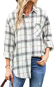 Bozanly Womens Flannel Buffalo Plaid Shirt Oversized Long Sleeve Button Down Shacket Blouse Tops | Amazon (US)